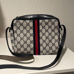 Navy GUCCI Monogrammed Crossbody Bag